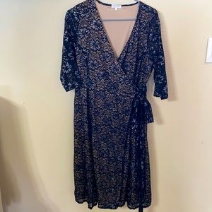 Kiyonna black and silver lace wrap dress